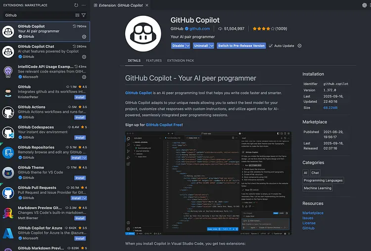 Install Copilot Extension Screenshot